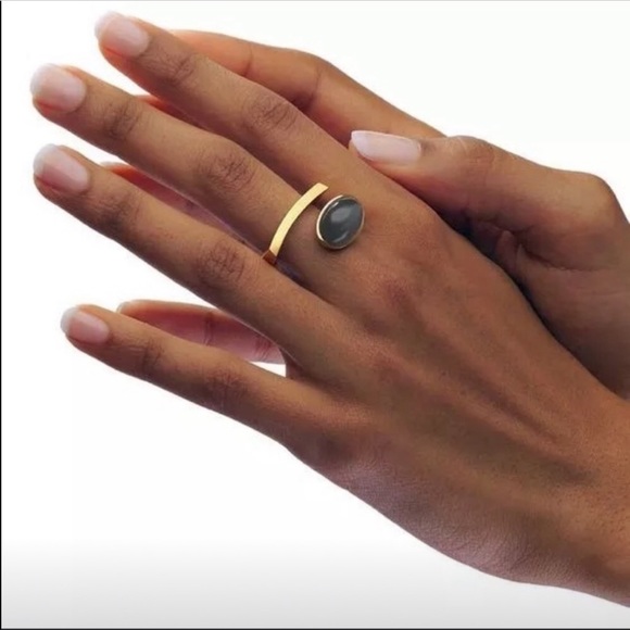 Geometric Shape Gold with Gray Stone Ring - Picture 2 of 2